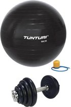 Tunturi - Fitness Set - Halterset 15 kg incl 1 Dumbbellstang  - Gymball Zwart 90 cm