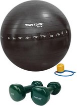 Tunturi - Fitness Set - Vinyl Dumbbell 2 x 2 kg  - Gymball Zwart met Anti Burst 90 cm