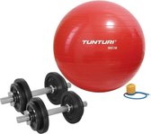Tunturi - Fitness Set - Halterset 20 kg incl 2 Dumbbellstangen  - Gymball Rood 90 cm