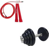 Tunturi - Fitness Set - Halterset 15 kg incl 1 Dumbbellstang - Springtouw Rood