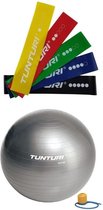 Tunturi - Fitness Set - Weerstandsbanden 5 stuks - Gymball Zilver 65 cm