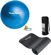 Tunturi - Fitness Set - Fitnessmat 180 x 60 x 1,5 cm - Gymball Blauw 55 cm