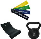 Tunturi - Fitness Set - Kettlebell 2 kg - Fitnessmat 160 x 60 x 0,7 cm - Weerstandsbanden 4 stuks