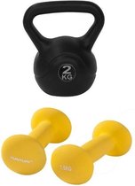 Tunturi - Fitness Set - Neopreen Dumbbellset 2 x 1,5 kg - Kettlebell 2 kg