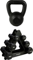 Tunturi - Fitness Set - Dumbbell Opbergrek incl 2x 1 t/m 3 dumbbells - Kettlebell 12 kg