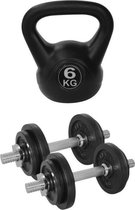 Tunturi - Fitness Set - Halterset 20 kg incl 2 Dumbbellstangen - Kettlebell 6 kg