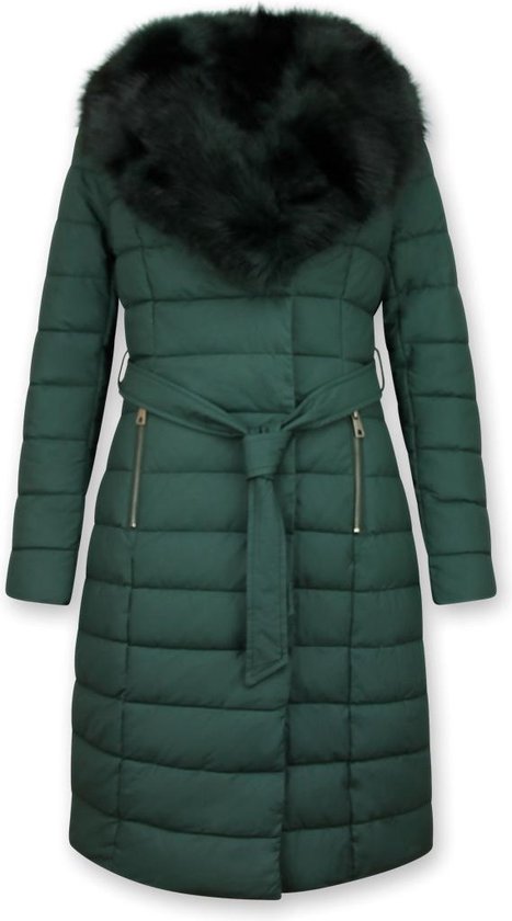 Gentile Bellini Long Dames Manteau D'hiver Parka - Avec Col En Fourrure Noire - Vestes Verts Dames Manteau Dames