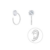 Joy|S - Zilveren ear huggers oorbellen -  ronde zirkonia