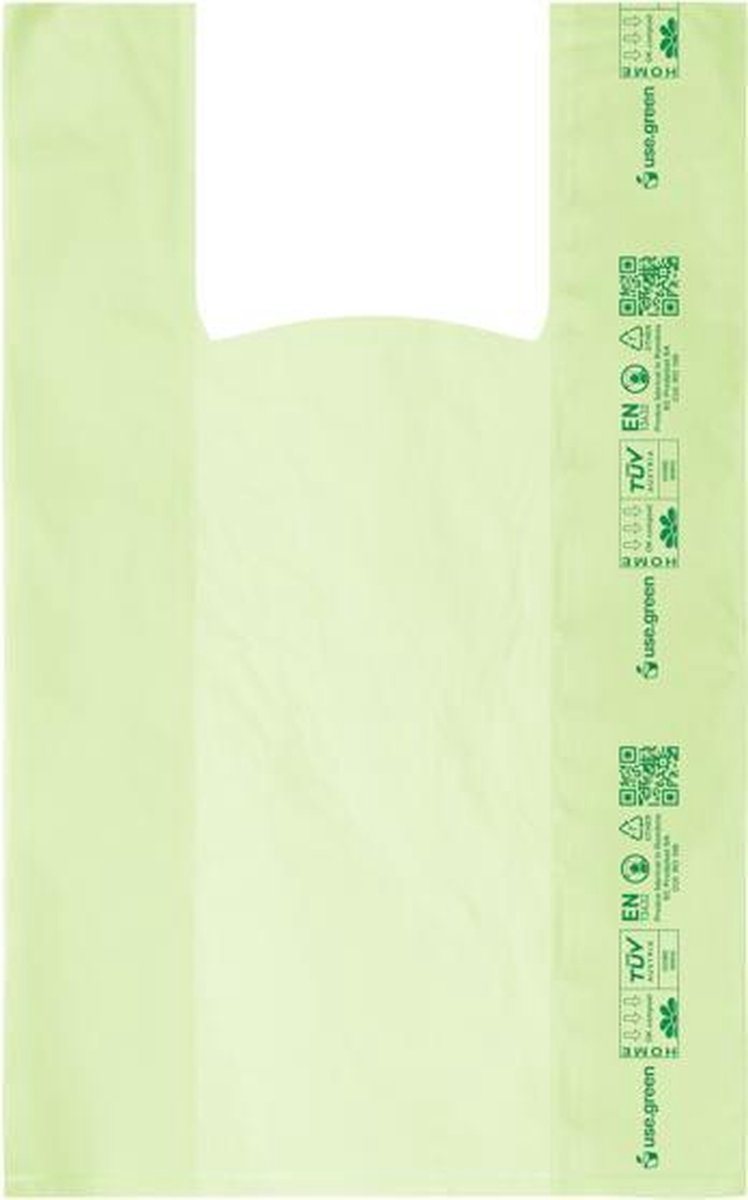 Use.green PLA draagtas op rol, 100% composteerbaar, Disposable, wegwerp artikel, eenmalig gebruik, Transparant, lichtgroen, 34 x 40 cm x 0.012 mm - 400 stuks