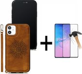 GSMNed – Leren telefoonhoes iPhone 11 Pro bruin – Luxe iPhone hoesje – pasjeshouder – Portemonnee met magneetsluiting – bruin – met screenprotector