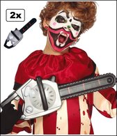 2x Kettingzaag grijs/zwart 44 cm - horror clown halloween thema feest griezel gereedschap fun creepy