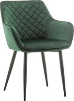 IN-HOMEXL Eetkamerstoel met armleuning Mona  - Velvet Groen - Metaalpoot - Fluweel