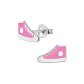 Joy|S - Zilveren sneaker oorbellen - roze gympies oorknoppen