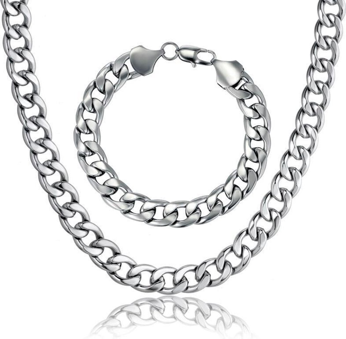 Ketting + Armband Set - Cuban Link - Zilver kleurig - 5mm - Kettingen Armbanden Sieraden Set Heren - Papa Cadeau Voor Mannen - Vaderdag