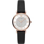 Emporio Armani Gianni T-Bar AR11387 Horloge - Leer - Zwart - Ø 32 mm