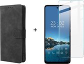 Motorola Moto G60S wallet agenda hoesje zwart + glas screenprotector