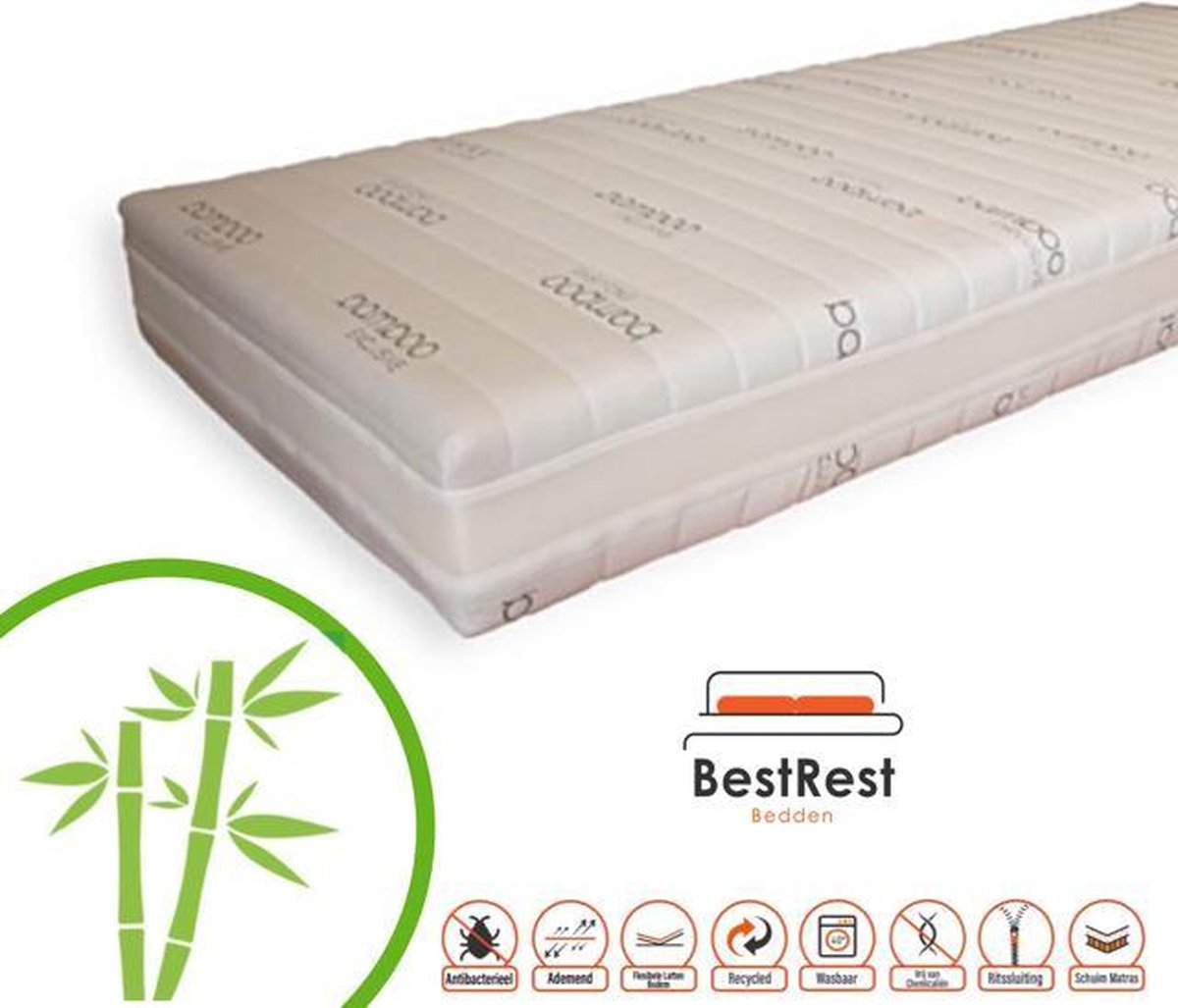 Bestrest Bedden Pocketveermatras Koudschuim HR - Bamboo Exclusive - Koudschuim matras circa 24cm dik - 140x210cm Wit