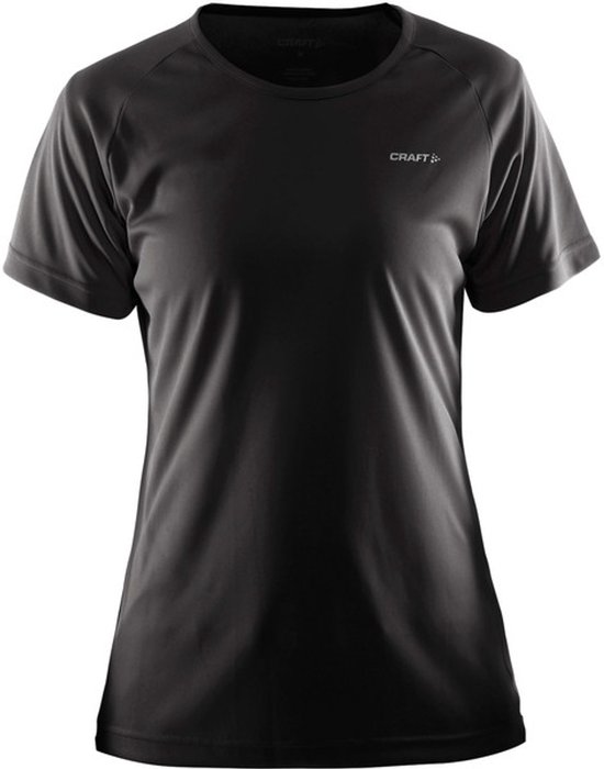 Zwart Craft sportshirt voor dames, met korte mouwen en ronde hals, logo op borst.