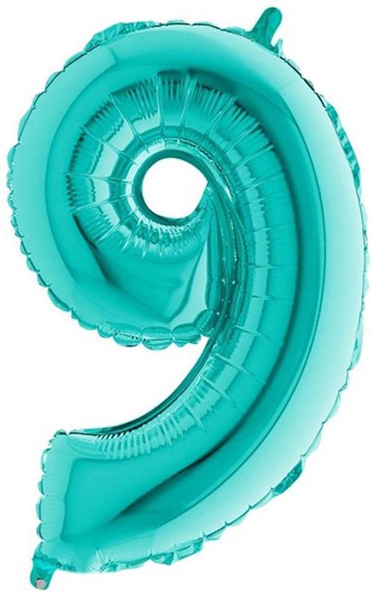 Folieballon Cijfer 9 Turquoise - 100 Centimeter