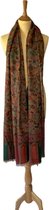 Kani pashmina sjaal – damessjaal bruin met meerkleurig Kani design - 100% kasjmier - Cashmere
