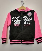 Meisjes vest New York zwart roze wit 134/140