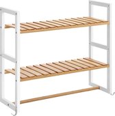 Segenn's Badkamerrek - van Bamboe - met Handdoekhouder - Verstelbare Wandplank met 2 Haken - Multifunctioneel - Opbergplank - Organizer voor Badkamer - Woonkamer - Keuken - Wit en