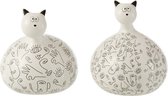J-Line Kat Gezicht Keramiek Wit/Zw L Assortiment Van 2