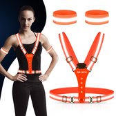 Greath® Hardloop Verlichting - Hardloopvest met Verlichting - Wandel Verlichting - Hardloopverlichting - Hardloopvest - Reflecterend Hesje met Lampjes - Hardloop Borstlamp - USB Op