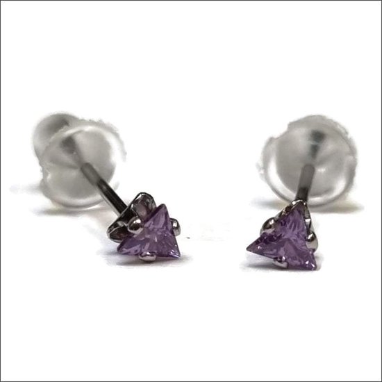 Aramat jewels ® - Zirkonia zweerknopjes driehoek 3mm oorbellen paars chirurgisch staal