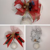 Donia Star Kerstboomversiering, handmade in Belgium - 3 pcs. set - wit-rood-zilverkleurig, 10cm diameter