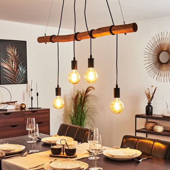 Belanian.nl - luminaire vintage scandinave Boho-style E27 , lampe suspendue  noir, bois... | bol