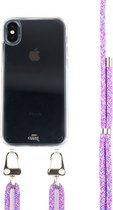 xoxo Wildhearts Purple Fever siliconen hoesje - Geschikt voor iPhone XS Max - Hoesje met koord - telefoonkoord - Transparant hoesje - Paars koord