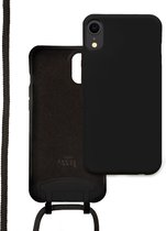 xoxo Wildhearts siliconen hoesje geschikt voor iPhone XR - Silicone Pretty Black & Gold Cord Case - telefoonhoesje met koord - telefoonkoord - zwart / goud