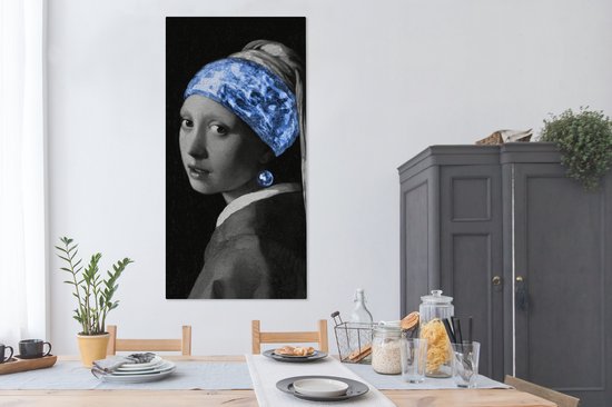 Tableau sur toile Fille à la boucle d'oreille en perle - Vermeer - Blauw - 80x160 cm - Décoration murale