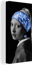 Canvas Schilderij Meisje met de parel - Vermeer - Blauw - 40x80 cm - Wanddecoratie
