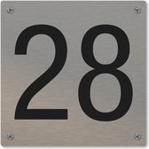 Huisnummerbord - huisnummer 28 - voordeur - 12 x 12 cm - rvs look - schroeven - naambordje nummerbord