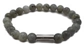 H-Beau - Handgemaakte Armband van Edelstenen - Natuurstenen – Labradoriet - Kralen - 8mm - lengte 21cm - Gepolijst – Grijs - Groen - RVS Kraal - Heren - Unisex - Sterrenbeeld - Hor