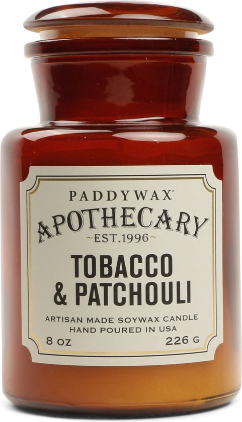 Paddywax Hardware Geurkaars – Tobacco & Patchouli – Geurkaars in Glazen Apothekerspot