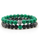 AWEMOZ Natuursteen Armbanden - Contrast Kralen Armbandjes - Groen/Grijs - Sieraden - Cadeau voor Man & Vrouw
