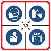 Houd afstand - Combinatie pictogram 10 cm - mondkapje verplicht - hoest in elleboog - houd afstand - handen desinfecteren - corona sticker - waarschuwingssticker - vloer laminaat- antislip