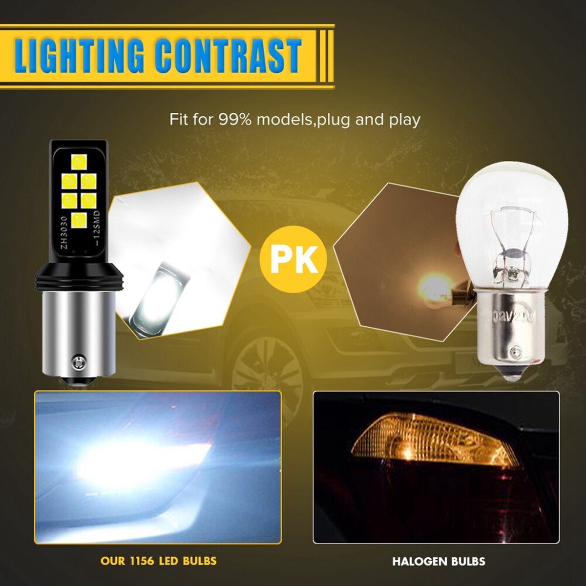Pack De 2 Ampoules LED P21W BA15S - 6500K Blanc Froid, 3W, 12V, Pour Veilleuses Auto/moto, Neuves
