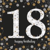 32x stuks 18 jaar verjaardag feest servetten zwart met confetti print 33 x 33 cm - Wegwerp servetjes