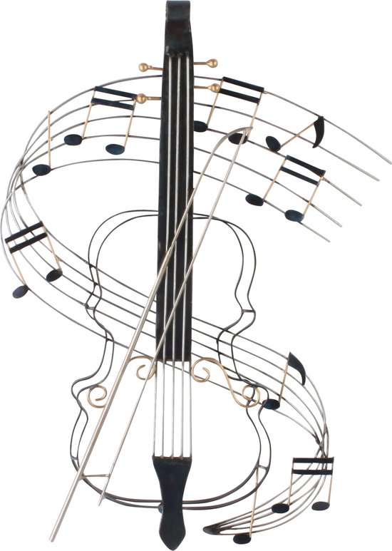 Metalen wandbord viool met muziek noten