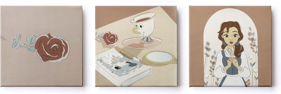 Disney Belle en het Beest | Canvas Set van 3 - 3x 30x30 cm
