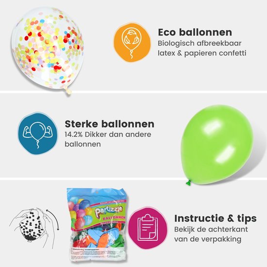 Partizzle 50x Gekleurde Papieren Confetti & Latex Helium Ballonnen - Ballonnenboog Decoratie - Carnaval Versiering - Regenboog - Partizzle®