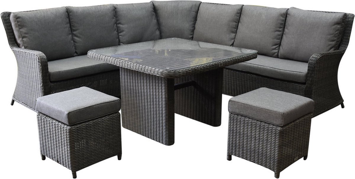 Bilbao premium dining hoek loungeset 6 delig antraciet wicker