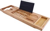 Zindoo Luxe Badplank van Duurzaam FSC Bamboe – Bamboo Badkuip plank – Uitschuifbaar Badrek Hout – Incl. Boekhouder en Tabletsteun - Telefoonhouder – Wijnglashouder – Badplankje – Ontspannen –