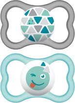 MAM Air Emoji / Driehoeken - Fopspenen - Blauw / Grijs - Silicone - BPA vrij - 6+ maanden - Set van 2