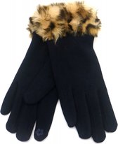 Handschoenen - Imitatiebont Panterprint - Dames - One Size - Touchscreen Tip - Zwart