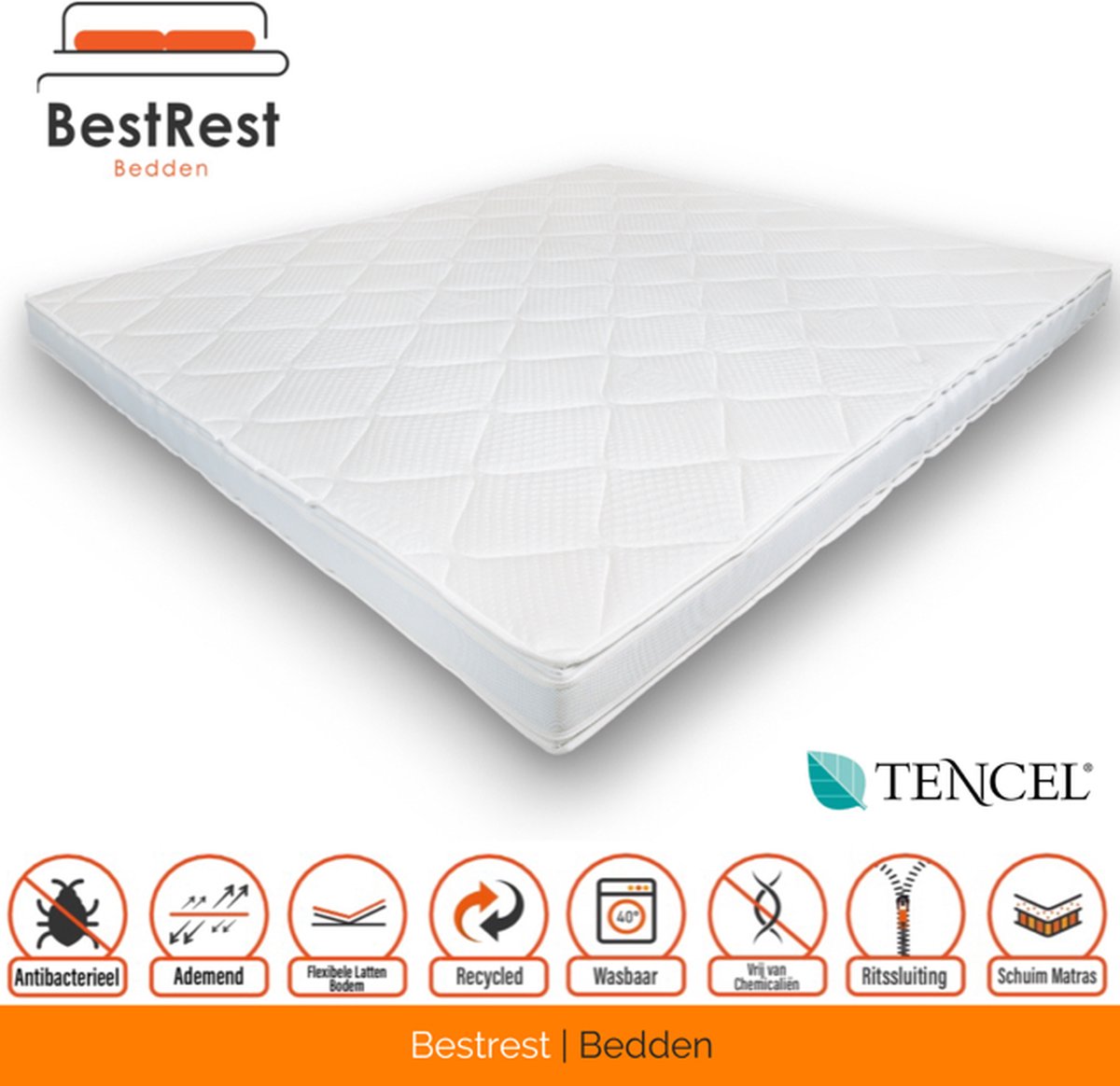 Bestrest Bedden Tencel® Topdekmatras HR 50 Koudschuim Hybride Technologie topper 200x200cm ca 12cm dik